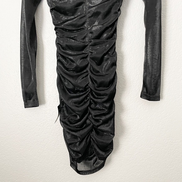 NWT LULU’S Black Metallic Cutout Long Sleeve Ruched Mini Dress X-Small - Picture 6 of 8